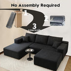 107.5" Cloud Sectional Couch with 1 Ottoman,Modern Modular Sofa with Deep Seat, Comfort U Shaped Sofa Couches for Living Room Bedroom Apartments,No Assembly Required, (Black,Left Facing Chaise)