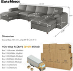 EASE MOOSE Leather Sectional Couch, Oversized Modular Sectional Sofas, Wide Deep Seat Modular Couch, Scratch Resistant Faux Leather Material, U Shaped Sofa for Big Spaces,Grey