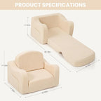 Comfy Toddler Chair & Kids, 2-in-1 Soft Couch Fold Out for Kids, Toddler Chairs Comfy 1-3 Years Old, Convertible Plush Sofa to Lounger for Girls and Boys, Beige