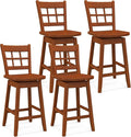 COSTWAY Swivel Bar Stools Set of 4, 24.5 Inch Counter Height Bar Chairs w/Hollow Backrest & Contoured Seat, Wooden Barstools w/Footrest for Kitchen Island, Pub, Bistro, Cafe (4, Walnut)