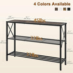 Hoctieon Industrial Console Table, 3 Tier Entryway Table, Hallway Table, Narrow Sofa Table with Shelves, Entrance Table for Entryway, Living Room, Foyer, Hallway, Office, Grey