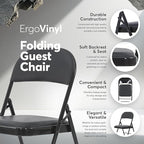 Oline Vinyl Folding Chairs, Padded Vinyl Cushion Chairs with Durable Metal Frame, Indoor Outdoor Stackable Foldable Guest Chairs for Office Wedding Kitchen Dining, 300lb Capacity (Black, 4 Pack)