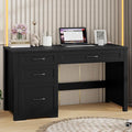 Vabches Farmhouse 47" Executive Desk with File Drawer, Wood Computer Desk with 3 Storage Drawers, Workstation for Home Office, Study, Writing(Black)