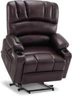 MCombo Oversized Power Lift Recliner Chair for Elderly, Lift Chair with Heat and Massage, Lift Recliner for Big and Tall, Cup Holders, USB &Type C Ports, Faux Leather R7092 (Dark Brown, Oversize)