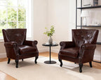 Modern Accent Chair Set of 2, Mid-Century PU Leather Armchair with Solid Wood Legs, Single Sofa Chair for Living Room, Bedroom, Leisure Room, or Reading Room(Reddish Brown)