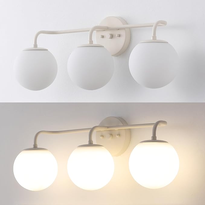 JONATHAN Y JYL3536C Louis Parisian Globe 25" 3-Light Metal/Frosted Glass Modern Contemporary LED Vanity Light Midcentury, Glam, Transitional, Bathroom, Powder Room, Dressing Room, Bedroom, Almond