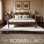 King Size Platform Bed Frame with Headboard & Footboard, Center Metal Legs with Solid Wood 12 Sturdy Slatted, Easy Assembly, No Box Spring Needed, Anti-Noise & Slip-Free, Walnut Finish, ROK-37
