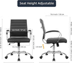 LANDSUN Home Office Chair Mid Back Desk Chair PU Leather Ribbed Executive Swivel Computer Chair with Wheels and Armrests Soft Padded Adjustable Height Conference Task Black