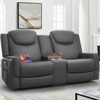 Loveseat Recliner Sofa, Gray PU Leather Double Recliner Loveseat with Console, Cup Holders, Storage & USB Ports, Ergonomics， Manual Reclining Sofa Couch for Living Room, RV