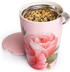Tea Forte Double-Walled Ceramic Kati Cup, Removable Stainless Steel Infuser Basket and Lid, Steeps 12 oz Loose Leaf Tea, Dishwasher & Microwave Safe, Jardin