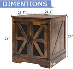 White Farmhouse End Table Set of 2, 24" Wood Sofa Side Table with Charging Station, Nightstand with Mesh Barn Door for Living Room, Square