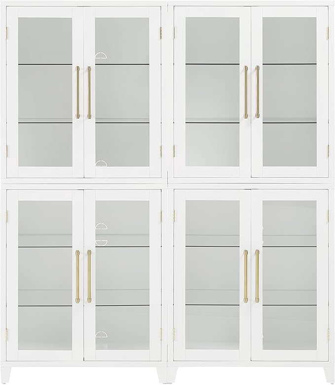 Crosley Furniture Roarke 2-Piece Glass Door Kitchen Pantry Storage Cabinet Set, Living Room, Entryway, White