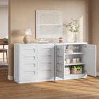 Buffet Cabinet with Storage, Arc Accent Sideboard with 2 Doors and Adjustable Shelves, Large Console Table for Dining Room, Kitchen, Living Room, White