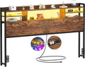Aheaplus Headboard for King Size Bed with Storage, Headboards with LED Light, Power Outlets, USB Ports King Size Head Board, Wood headboard Only Sturdy and Stable Headboards, Modern, Rustic Brown