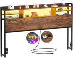 Aheaplus Headboard for King Size Bed with Storage, Headboards with LED Light, Power Outlets, USB Ports King Size Head Board, Wood headboard Only Sturdy and Stable Headboards, Modern, Rustic Brown