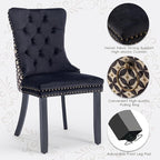 Velvet Upholstered Dining Chairs Set of 8, Modern Style Kitchen Side Chairs with Nailhead Trim and Wood Legs,Metal Pulling Ring for Dining Room Living Room(Quadrangular Star&Black)