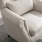 chairus Mid-Century Modern Accent Chair with Ottoman, Comfy Linen Single Sofa Chair Button Tufted Wingback Armchair with Pillow for Living Room/Bedroom/Club - Beige