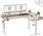 FEZIBO L Shaped Electric Standing Desk, 63 x 48inch Large with Drawers | Reversible Tabletop, 2 Memory Height Settings | Home Office & Gaming Height-Adjustable Table, Light Walnut Top/White Frame