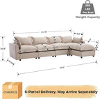 chairus 126" Modular Sectional Sofa with Moveable Ottoman Upholstered Deep Seat Linen Couch Set with Soft Pillows L-Shape Sofa Couch for Living Room, Apartment, Reception Room, 4-Seater/Oatmeal