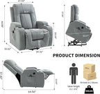 PELUMY Manual Lift Recliner Chair for Elderly with Massage & Heat, Oversized Heavy Duty 350 lbs Recliner with Cup Holders & USB Ports, Infinite Positioning Lift Chair for Adults (Linen Fabric, Grey)