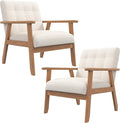 Westice Accent Chair Set of 2, Mid-Century Modern Living Room Chairs with Solid Wood Frame & Soft Thicken Cushion, Upholstered Arm Reading Chair for Bedroom, Balcony, Beige Linen Fabric & Natural Legs