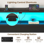 Rolanstar Headboard for Full Size Bed with Storage, 60,000 DIY Color of LED Light, Head Board with USB & Type C Port, Height Adjustable, Black Cabeceras de Cama Comfortable Modern, Wood