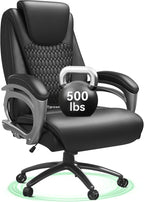 Vogue Furniture Direct Big and Tall Office Chair 500lbs, Heavy Duty High Back PU Leather Desk Chair, Adjustable Height Rolling Wheels Computer Chair for Home Office Work (Black)