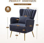 Fabric Accent Living Room Arm Chair Set of 2 Mid Century Modern Chairs with Pillow & Golden Legs, 8.5" Thick Cushion, Upholstered Comfy Sofa Armchair for Reading Room/Bedroom, Navy