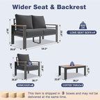 Aoxun Aluminum Patio Furniture Set 4 Seats, Oversized Outdoor Sectional with Washable Cushions, Coffee Table and Waterproof Cover, Patio Conversation Sets for Porch, Balcony, Deck