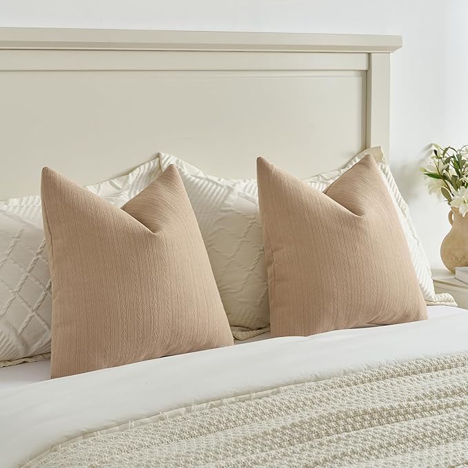FUTEI Khaki Decorative Throw Pillow Covers 22x22 Inch Set of 2,Soft Cozy Wheat Ear Striped Patterns Cushion Cases,Modern Home Decor for Couch Bed Living Room