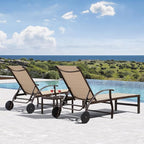 PURPLE LEAF Outdoor Chaise Lounge Chair Set of 3 Patio Pool Lounger Aluminum Chairs with Side Table and Wheels Adjustable Tanning Recliner for Outside Backyard Yard Deck Balcony Beach Light Khaki