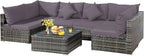 Tangkula 7 Pieces Patio Rattan Furniture Set, Patiojoy Outdoor Conversation Set with Cushions and Tempered Glass Coffee Table, All-Weather Sectional Sofa Set for Garden, Lawn, Backyard (Grey)