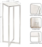 Kate and Laurel Jaspur Modern Glam Drink Table, 7 x 7 x 21, White and Silver, Decorative Metal and Marble Accent Martini Cocktail Table for Display and Storage