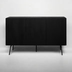 NTC Veil Modern Sideboard with 3 Doors, Buffet Cabinet with Vertical Groove Design and Metal Legs, Storage Cabinet for Living Room, and Hallway, Effortless Assembly - Burnt Black