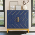 HLR Accent Cabinet with Gold Trim,Storage Cabinet with 2 Doors,Modern Wooden Sideboard for Living Room, Kitchen, Office and Hallway,Blue