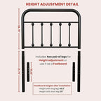 Vintage Twin Size Metal Bed Frame Height Adjustable Headboard Only, Wrought Iron Black Farmhouse Bed Frame Headboard, Easy Assembly, Short Clearance, Tall or Low Setting