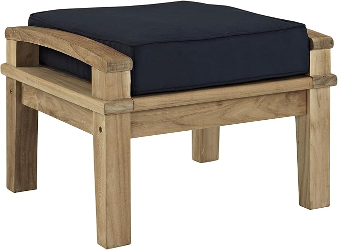 Modway Marina Premium Grade A Teak Wood 5-Piece Outdoor Patio Furniture Set in Natural Navy