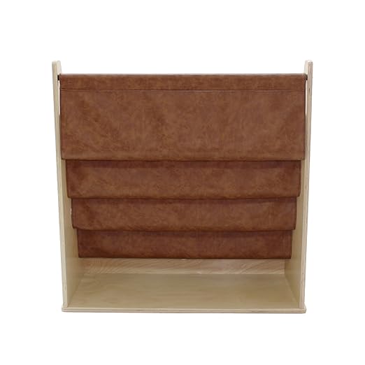 Factory Direct Partners Rustic Kid Birch Sling Book Display; Distressed Faux Leather 4-Shelf Storage for Books or Magazines; Furniture for Bedroom, Playroom, Daycare, Classroom - Hazelnut, 13745-322