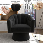 Swivel Accent Chair,Upholstered Velvet 360° Swivel Barrel Chair for Living Room Overstuffed Bouncle Reading Chair Round Armchair for Bedroom,Vanity,Office(Black)