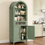 66" Tall Bathroom Storage Cabinet with Flip Drawer, Freestanding Storage Cabinet with Doors & Shelves,Arched Cabinets for Bathroom, Living Room, Kitchen, Laundry, Green