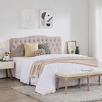 Upholstered King Headboard, Button Diamond Tufted Headboard with Adjustable Height and Solid Wood Leg, Linen Fabric Padded Headboards for King Size Bed, Mordern Head Board, Beige