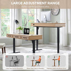 55x22 Inch Electric Standing Desk with One-Piece Desktop, Adjustable Height Computer Desk w/3 Storage Drawers & Power Outlets,Sit to Stand Up,Gaming Table for Home Office and Study, Natural Oak
