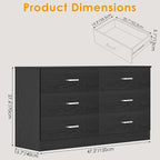 Bigbiglife Wood Dresser for Bedroom, 6 Drawer Double Dresser, Modern Chest of Drawers with Deep Drawers, Large Storage Organizer for Living Room, Closet (Black)