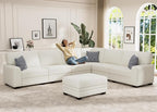 Wanderwell Oversized Modular Sectional Sofa, 7-Seater U Shaped Couches with Movable Ottoman,Corduroy Sectional Couch with Wide and Deep Seats Suitable for Living Room,Bedroom,Apartment (Cream, L-7)