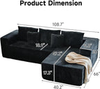 Upgrade 108’’ L Shape Cloud Couch, Plush Corduroy Sectional Sofa with Chaise, Boneless Couches for Living Room Bedroom, No Assembly Required (Black, Right Facing Chaise)