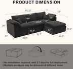 112" Cloud Sectional Couch, Boneless Couches for Living Room, L Shaped Couch with Convertible Ottoman, Modular Sectional Sofa with Deep Seat, Comfy Soft Cushions, No Assembly, Black