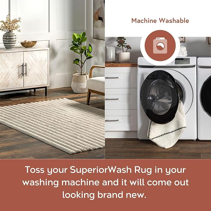 nuLOOM 7'6" x 9'6" Cozy Plush Area Rug, Machine Washable, Non-Slip, Soft Fluffy Shag Carpet for Living Room Bedroom Kids Room Nursery Home Decor, Kai Beige
