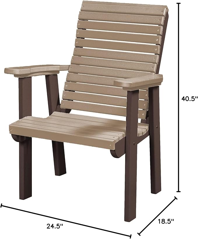 DutchCrafters Modern Horizontal Slat High Back Poly Outdoor Patio Chair (Tudor Brown & Weatherwood)