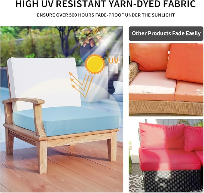 Easy-Going Waterproof Patio Cushion Covers ONLY Cover 22x22x4 inch 4 Pack Replacement Non-Slip Outdoor Seat Cushion Slipcover with Zipper. Light Blue