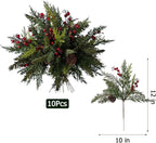 10PCS Artificial Pine Branches with Red Berry Pine Cones Artificial Needles Branches Greenery Stems Fake Greenery Floral Arrangements